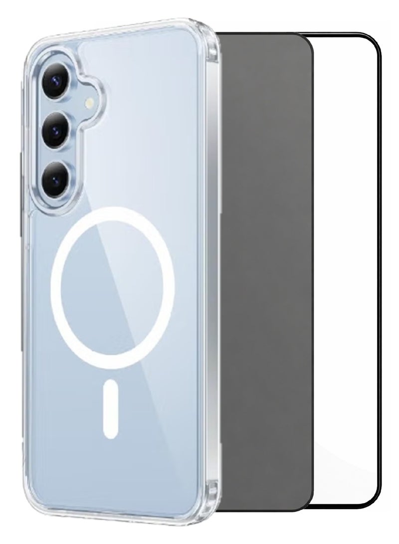 MOBM Samsung Galaxy S24 FE Clear Magnetic Case with Privacy Screen Protector and Tempered Glass Pack of 3 - Image 1